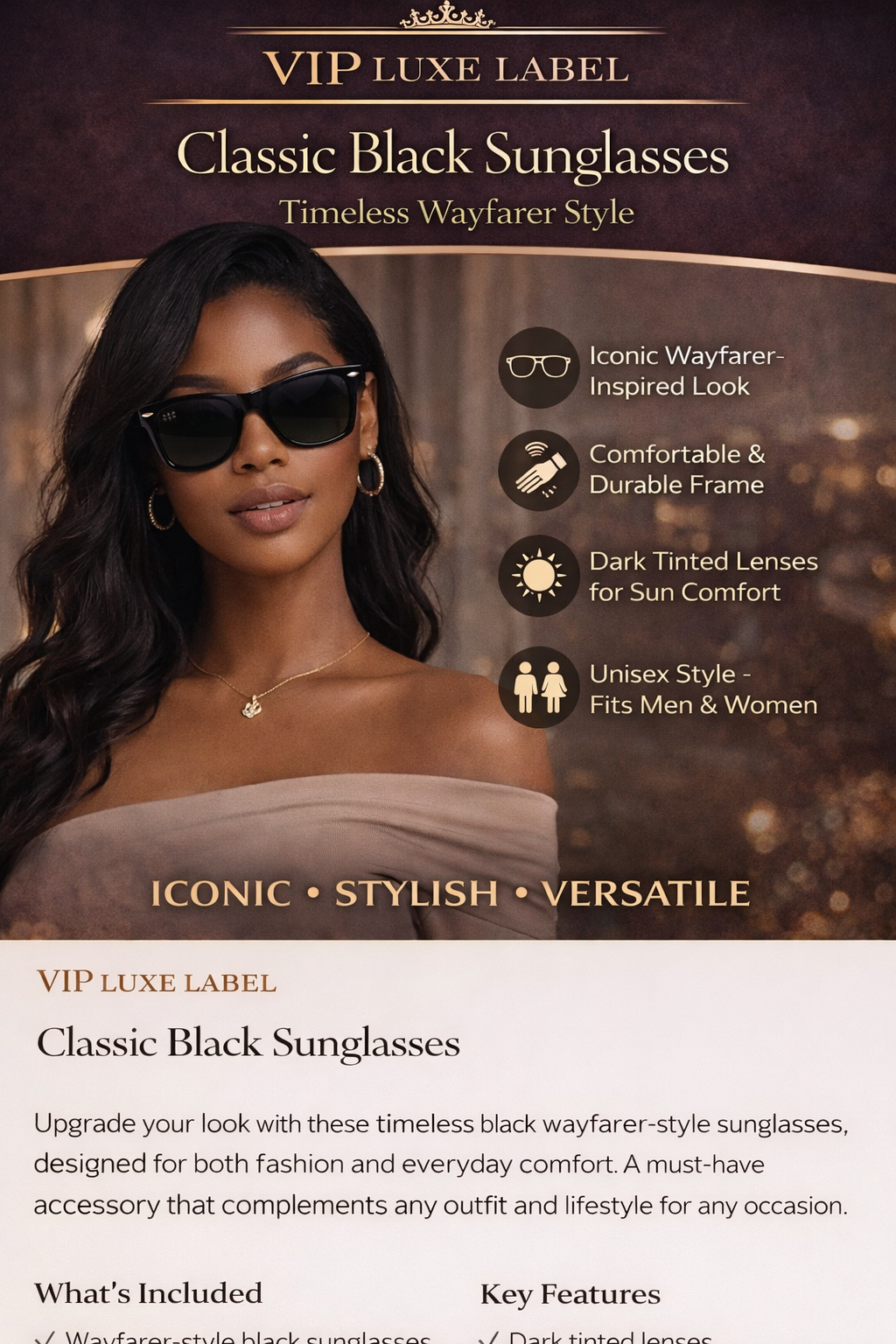 Classic Black Wayfarer-Style Sunglasses
