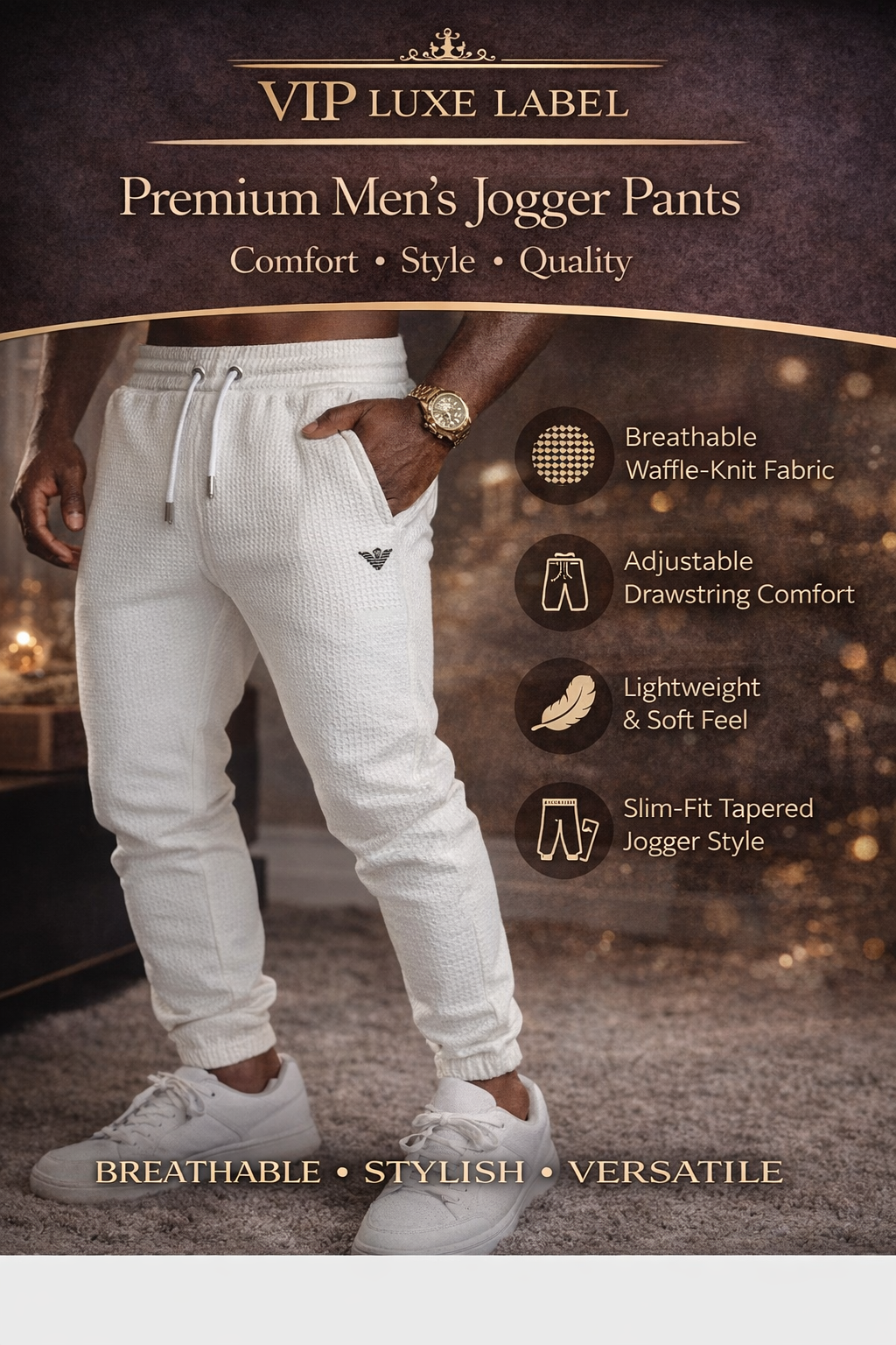 Men’s White Waffle Jogger Pants