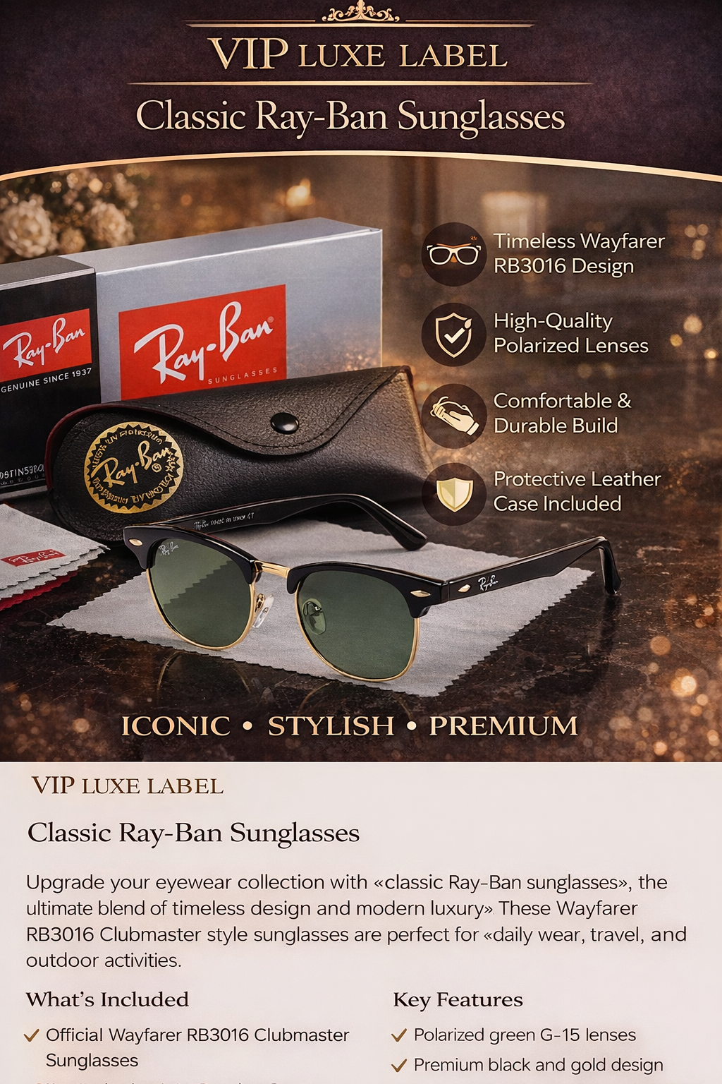 Classic Ray-Ban Style Sunglasses – Wayfarer Design