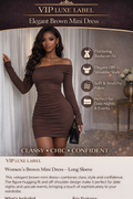 Women’s Brown Mini Dress – One-Shoulder Long Sleeve